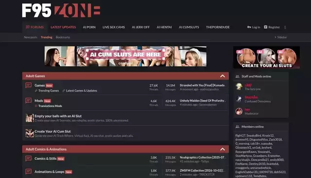 f95zone.to homepage screenshot