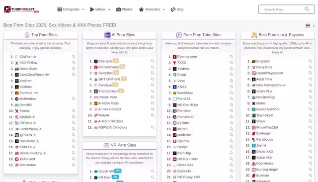 tubepornlist.com homepage screenshot